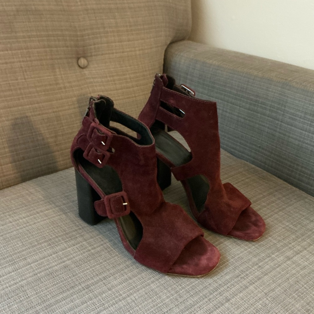 Rag & Bone Deep Burgundy Suede Heeled Sandals size 38